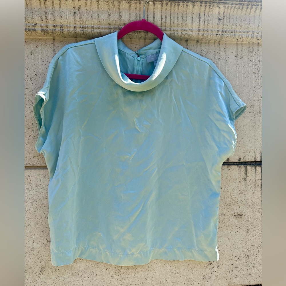 Pure Collection ‘Soft Opal’ 100% Silk Light Green Cap Sleeve Blouse ✨UK 16/US 12